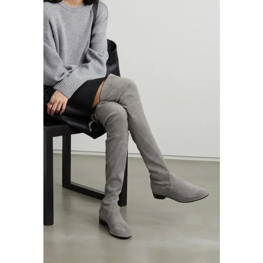 Stuart Weitzman Lowland Over-the-Knee Suede Boots Grey Size 7.5 OTK Minimalist